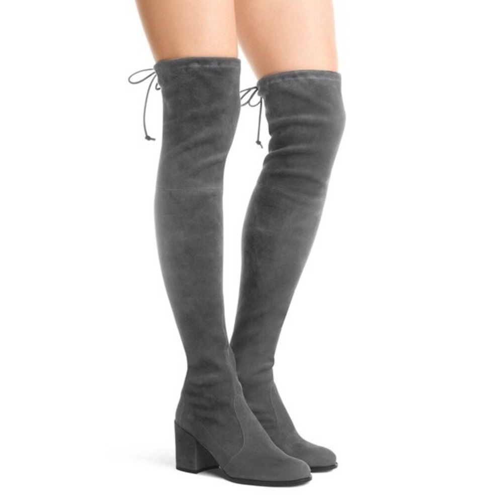 Stuart Weitzman Tieland Suede Thigh High Boot, Slate Gray, Sz 8